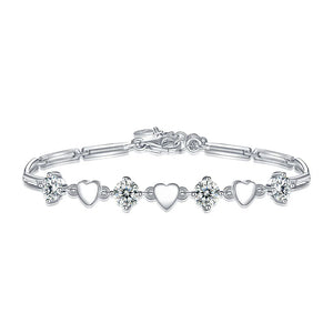925 Pure Silver Lady Heart Simple Elegant Bracelet Adjustable