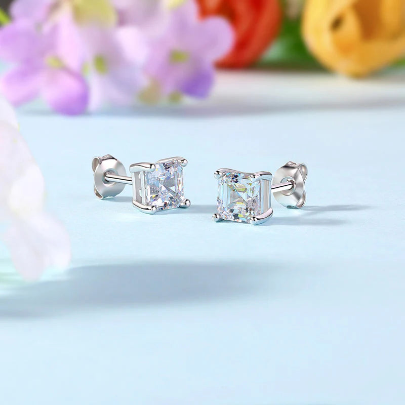 1 Ct Asscher Cut Created Diamond Stud Earrings 925 Sterling Silver