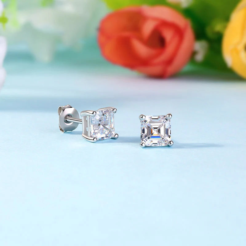1 Ct Asscher Cut Created Diamond Stud Earrings 925 Sterling Silver