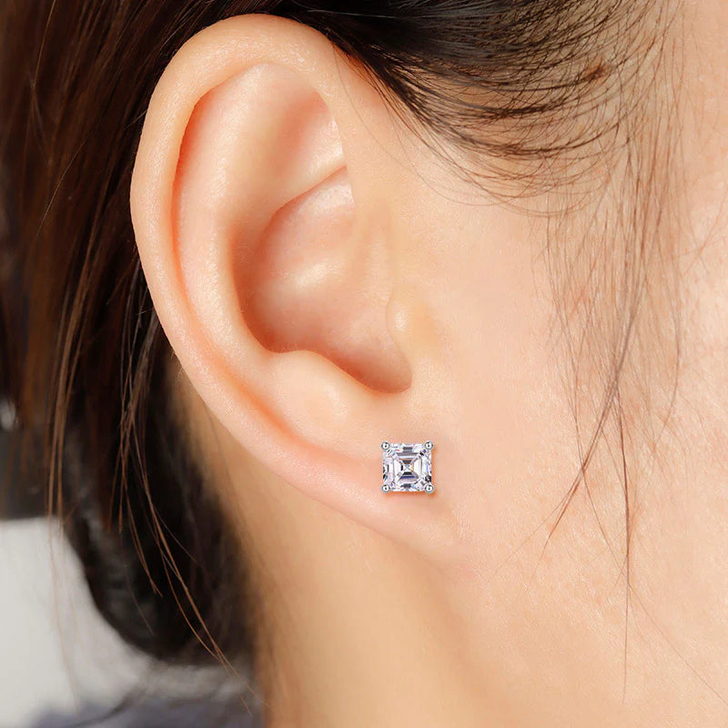 1 Ct Asscher Cut Created Diamond Stud Earrings 925 Sterling Silver
