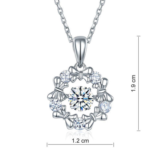 Dancing Stone Pendant Necklace 925 Sterling Silver Ribbon Flower