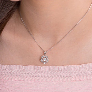 Dancing Stone Pendant Necklace 925 Sterling Silver Ribbon Flower