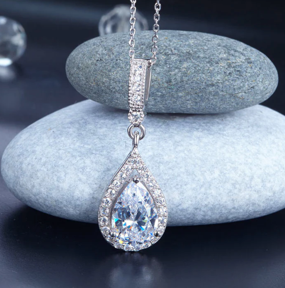 Teardrop Diamond Solitaire Pendant Necklace 2.0