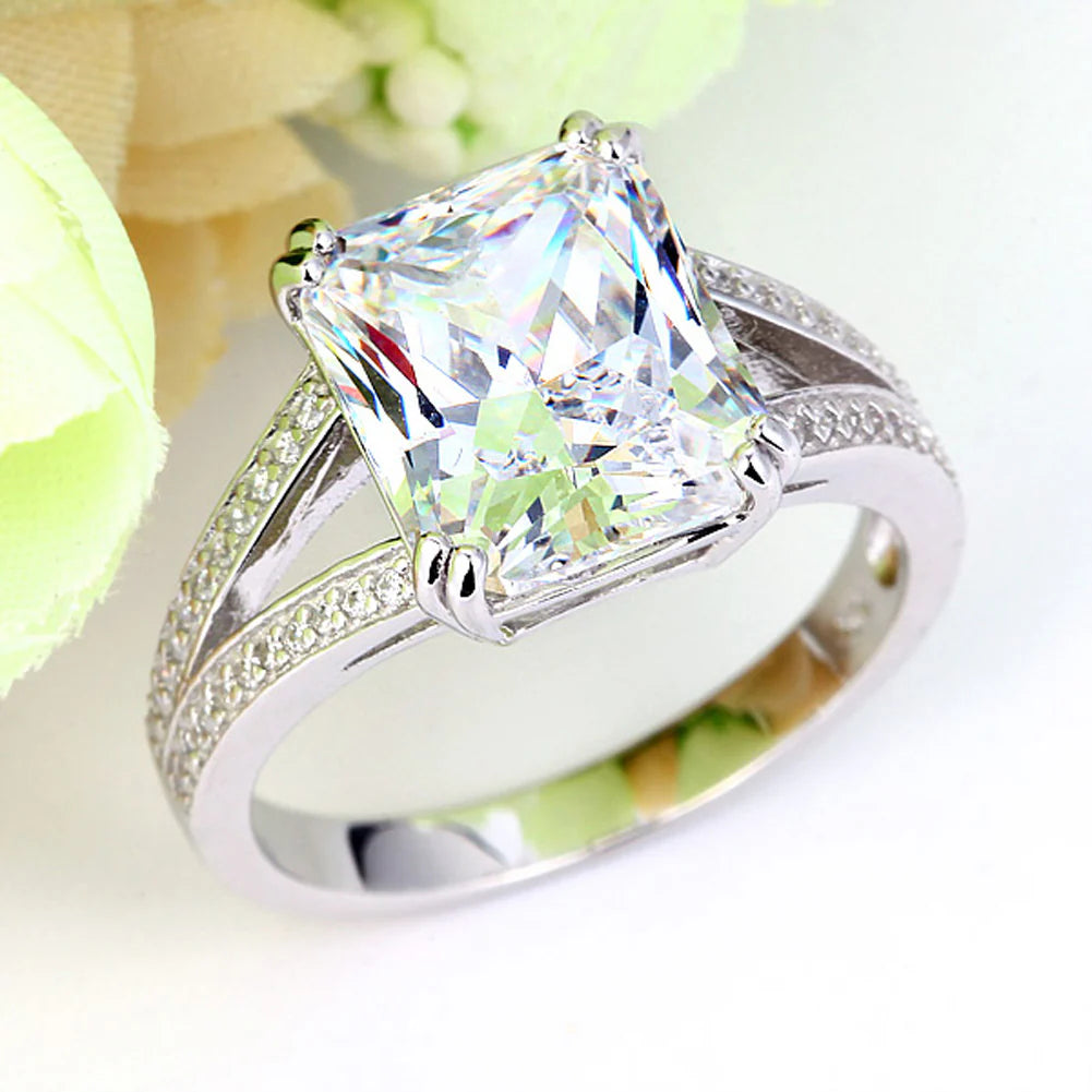 Solid 925 Sterling Silver Luxury Ring Anniversary 6 Carat Created Diamante