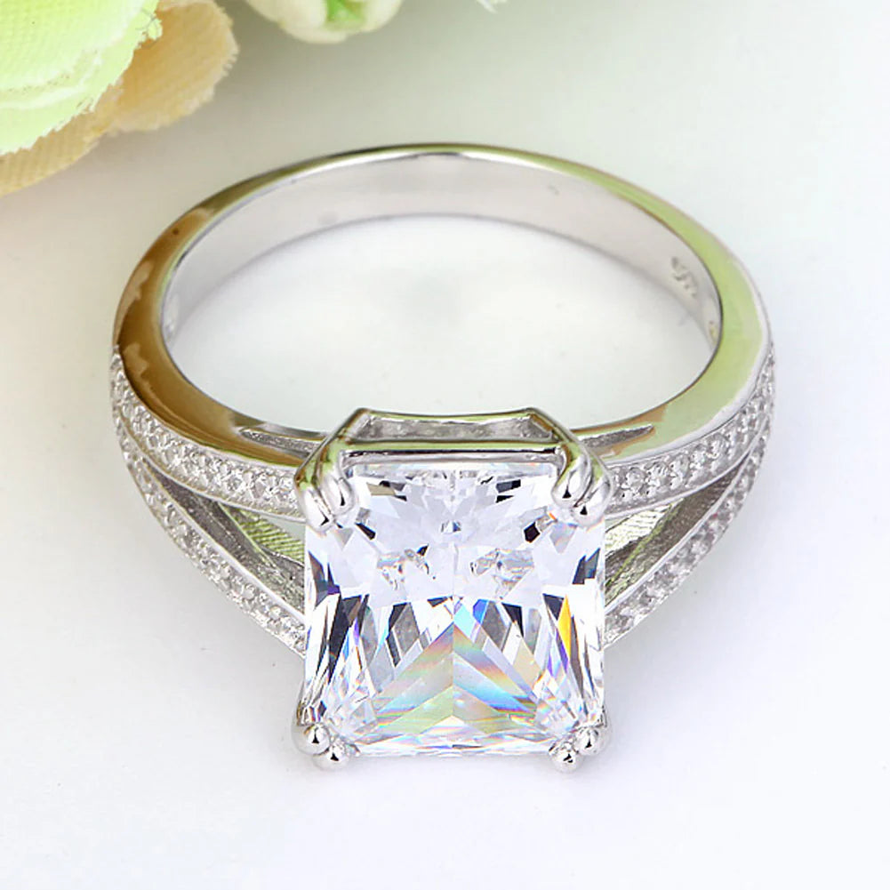 Solid 925 Sterling Silver Luxury Ring Anniversary 6 Carat Created Diamante