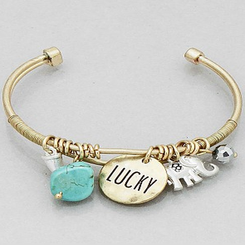 Elephant Lucky Charm Cuff Bracelet