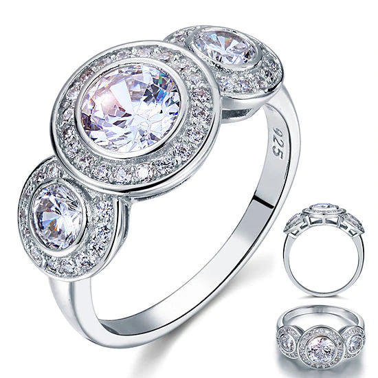 Art Deco Created Diamond Silver Wedding Engagement Ring