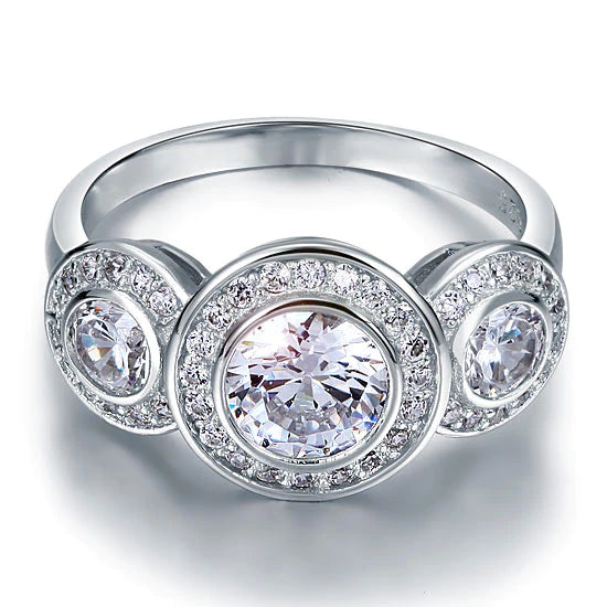 Art Deco Created Diamond Silver Wedding Engagement Ring