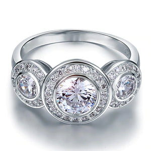 Art Deco Created Diamond Silver Wedding Engagement Ring