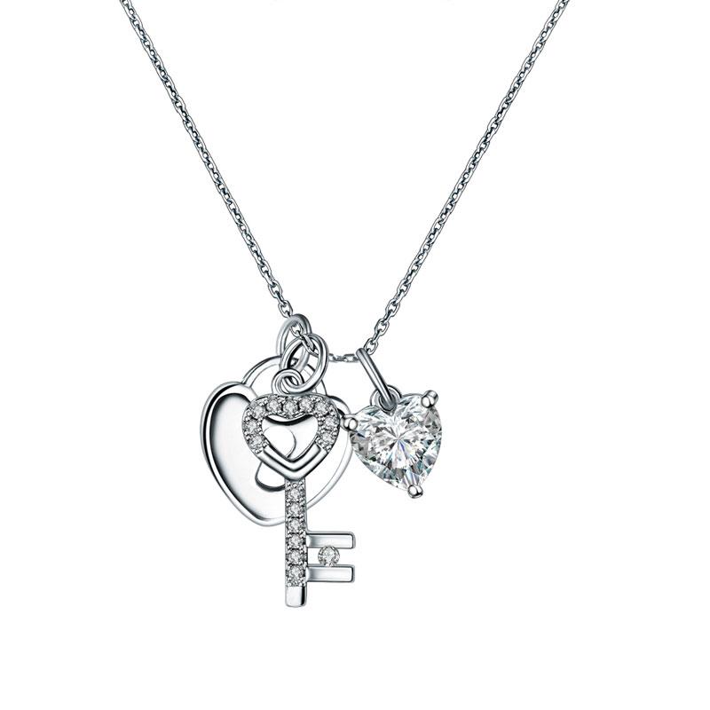 Heart Lock & Key 925 Sterling Silver Pendant Necklace