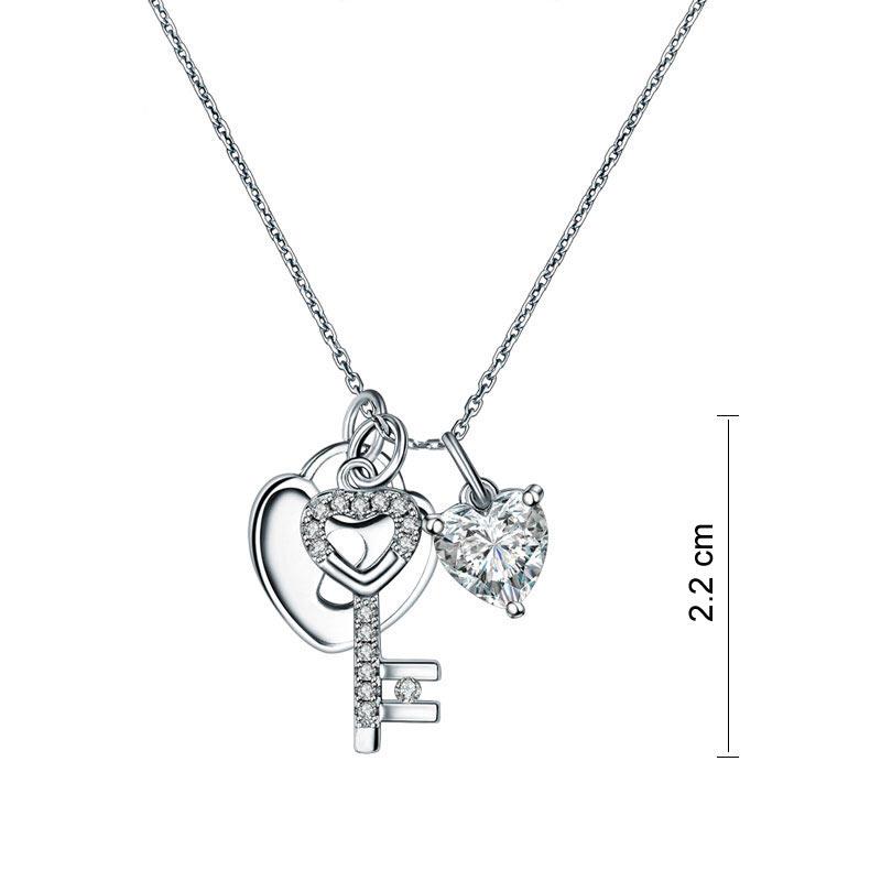 Heart Lock & Key 925 Sterling Silver Pendant Necklace