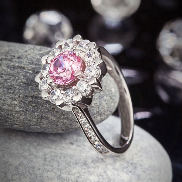 Pink Stone Snowflake Engagement Ring