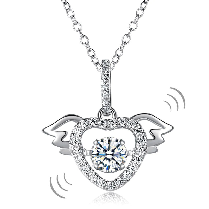 Heart Angel Wing Dancing Stone Pendant Necklace