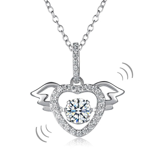 Heart Angel Wing Dancing Stone Pendant Necklace