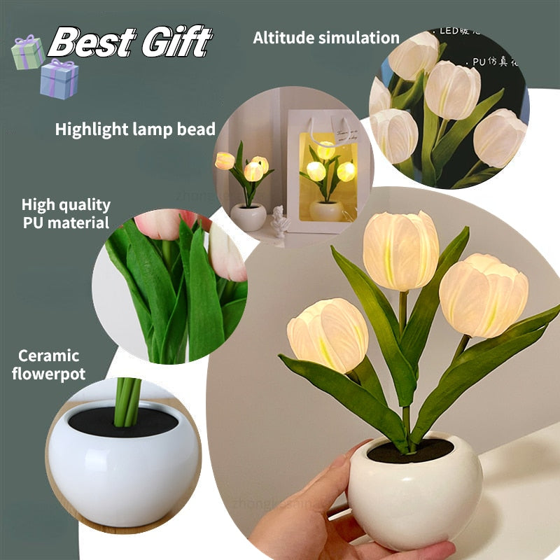 LED Tulip Night Light Flower Table Lamp
