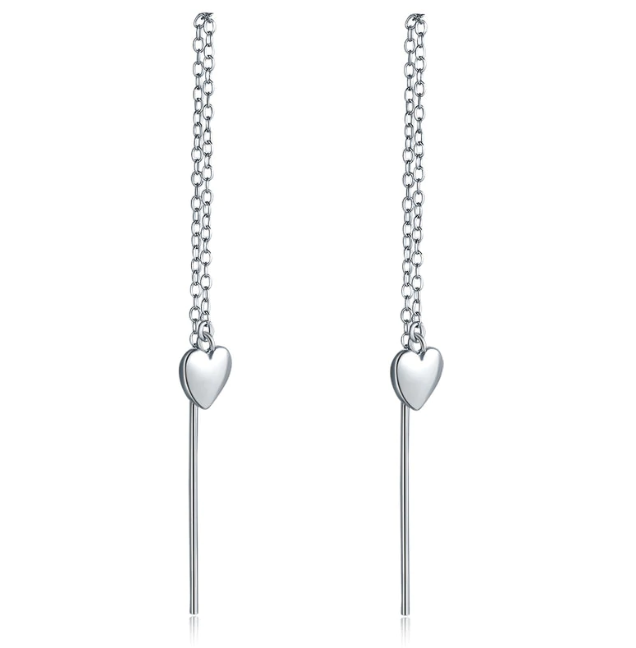 Heart Dangle Drop One Line Classy Earrings