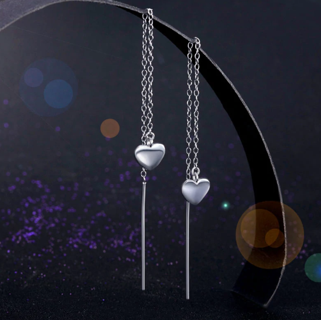 Heart Dangle Drop One Line Classy Earrings