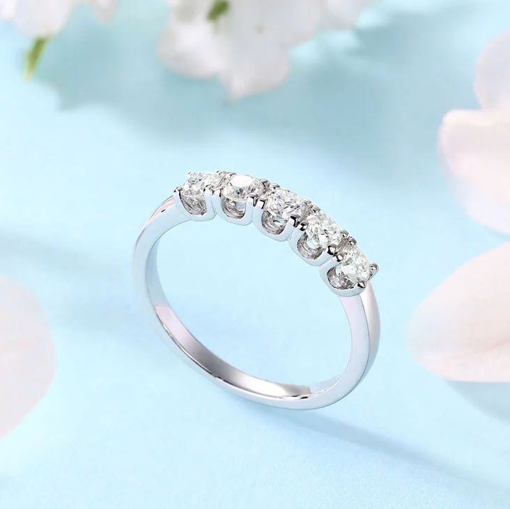 Classy Five Stone Diamond Wedding Band Ring