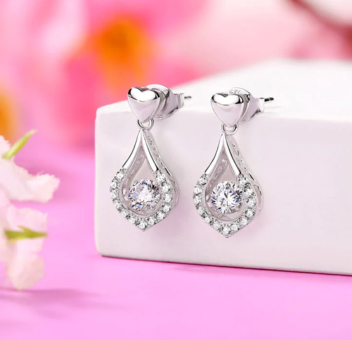 Heart Tear Drop Dancing Stone Earrings