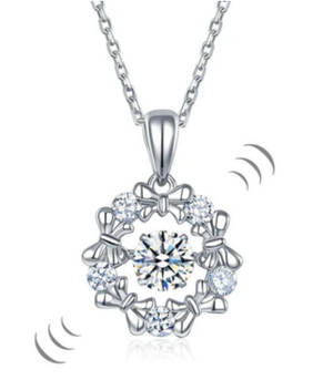 Classy Dancing Stone Ribbon Flower Necklace