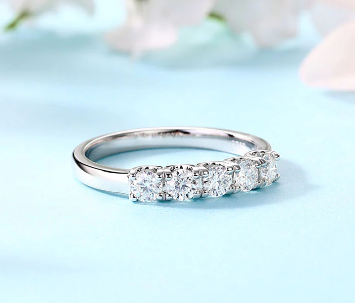 Classy Five Stone Diamond Wedding Band Ring