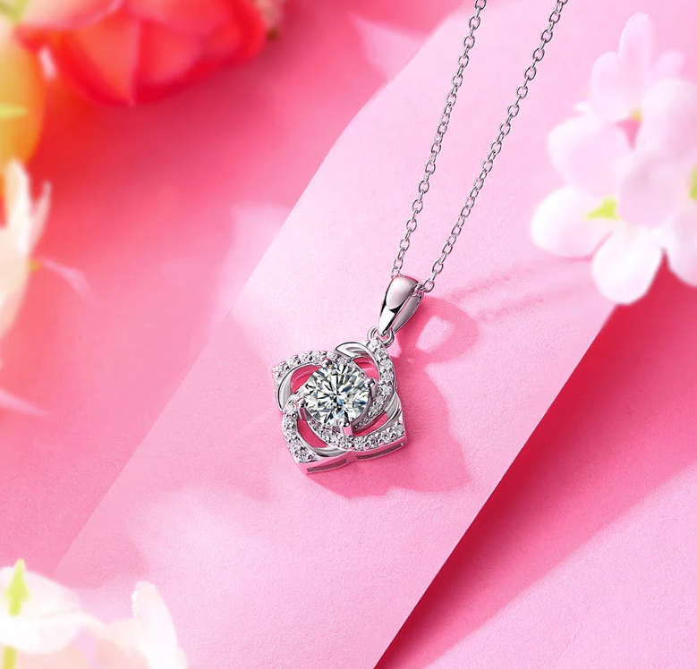 Dazzling Diamond Rose Pendant Necklace