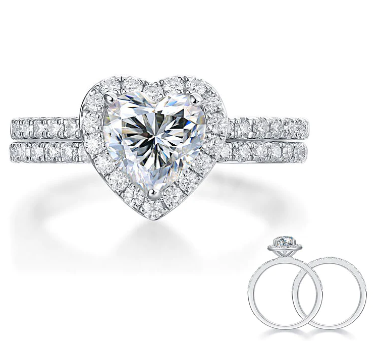Elegant Heart Diamond Ring Set