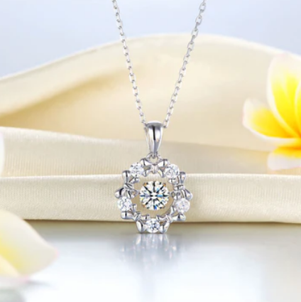 Classy Dancing Stone Ribbon Flower Necklace