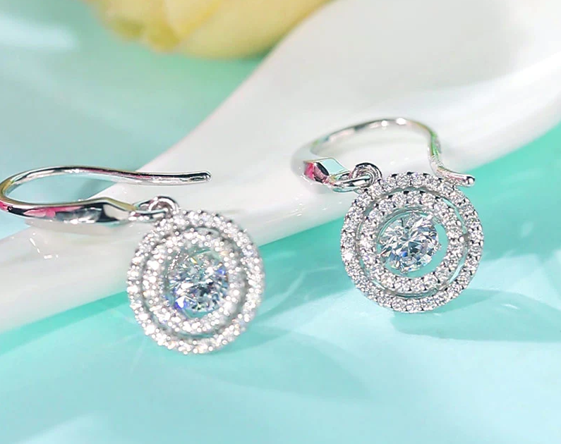 Stylish Halo Hook Dancing Stone Dangle Earrings