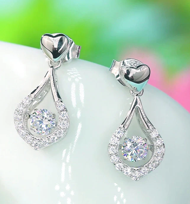 Heart Tear Drop Dancing Stone Earrings
