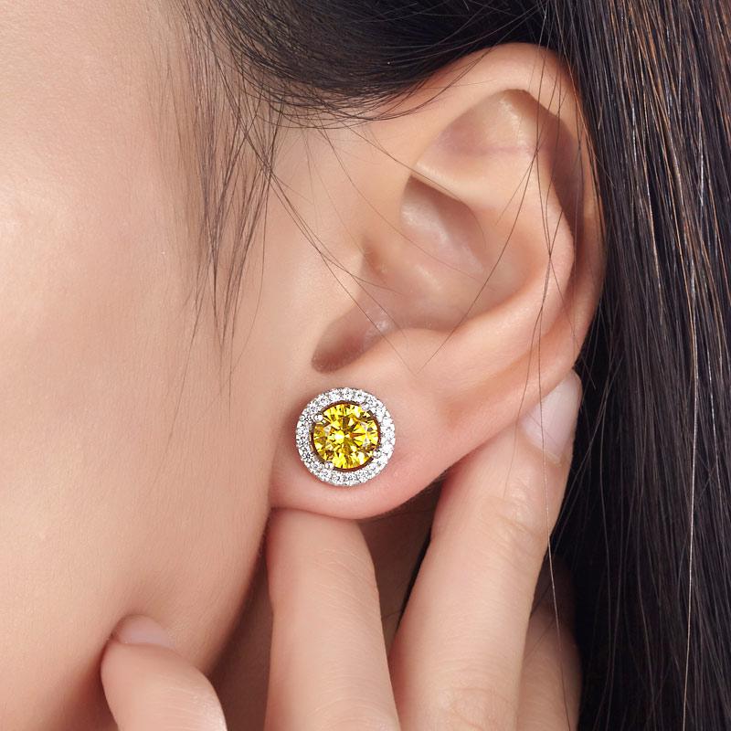 Fancy Yellow Halo Earrings