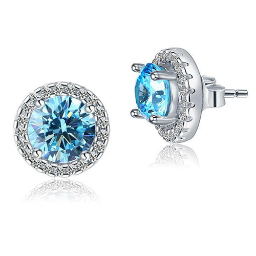 Fancy Blue Halo Earrings