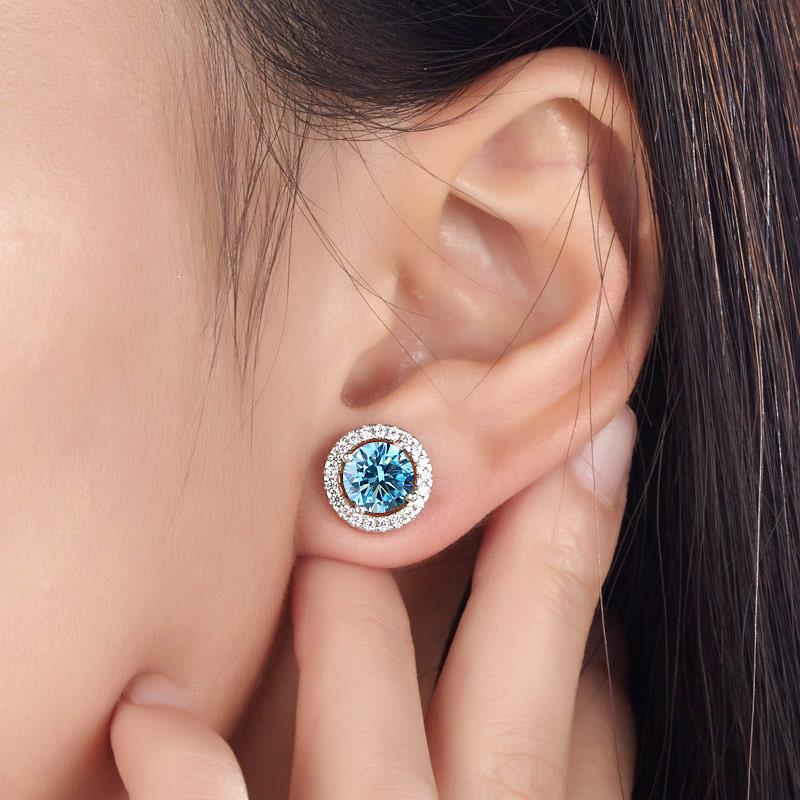 Fancy Blue Halo Earrings