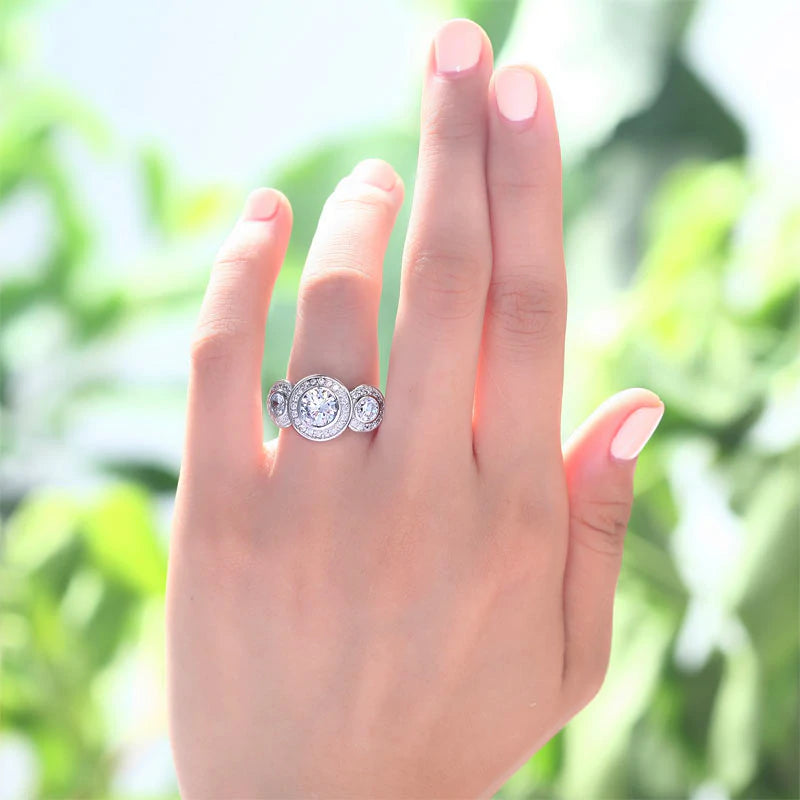 Art Deco Created Diamond Silver Wedding Engagement Ring