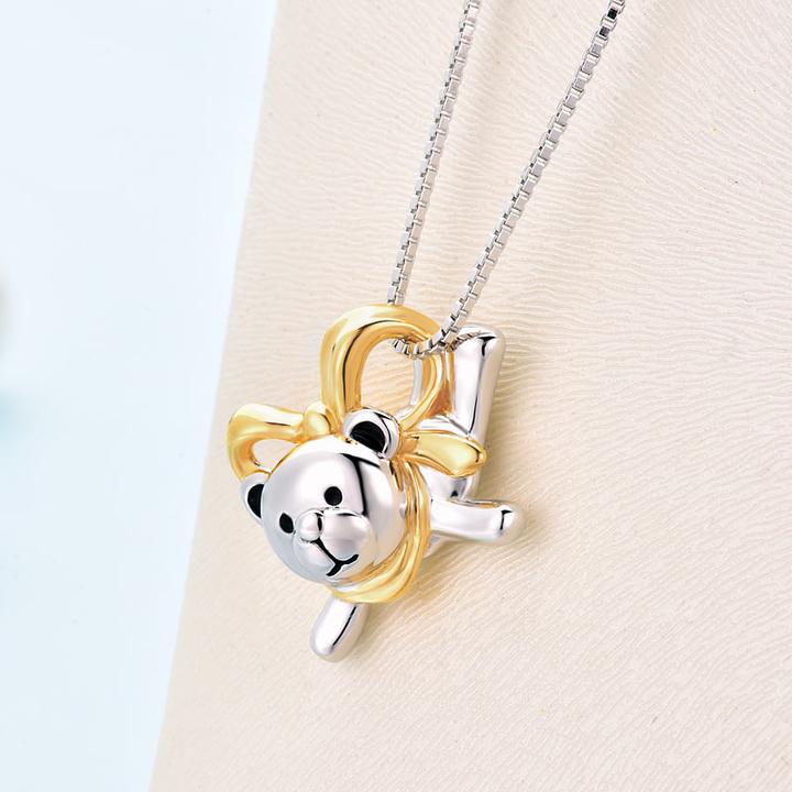 Adventurous Gold Bow Bear Necklace