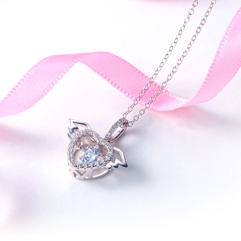 Heart Angel Wing Dancing Stone Pendant Necklace