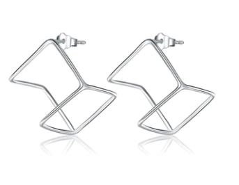 Fashionable Cube Stud Silver Earrings.