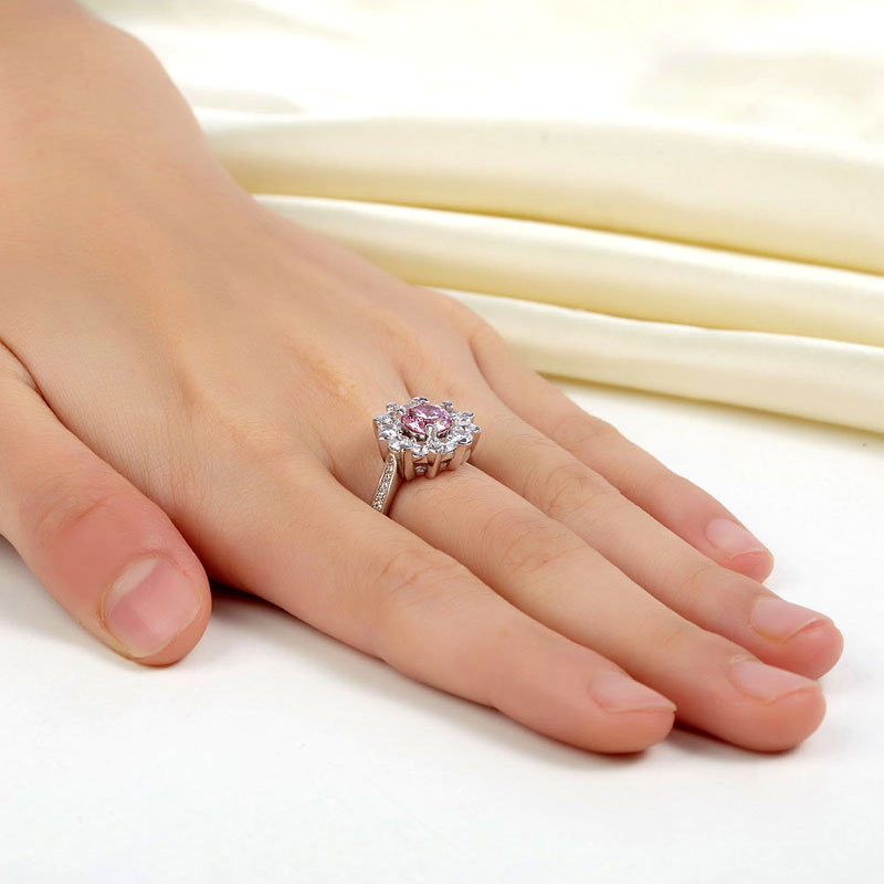 Pink Stone Snowflake Engagement Ring